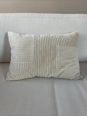 Cream Corduroy Patchwork Lumbar Pillow